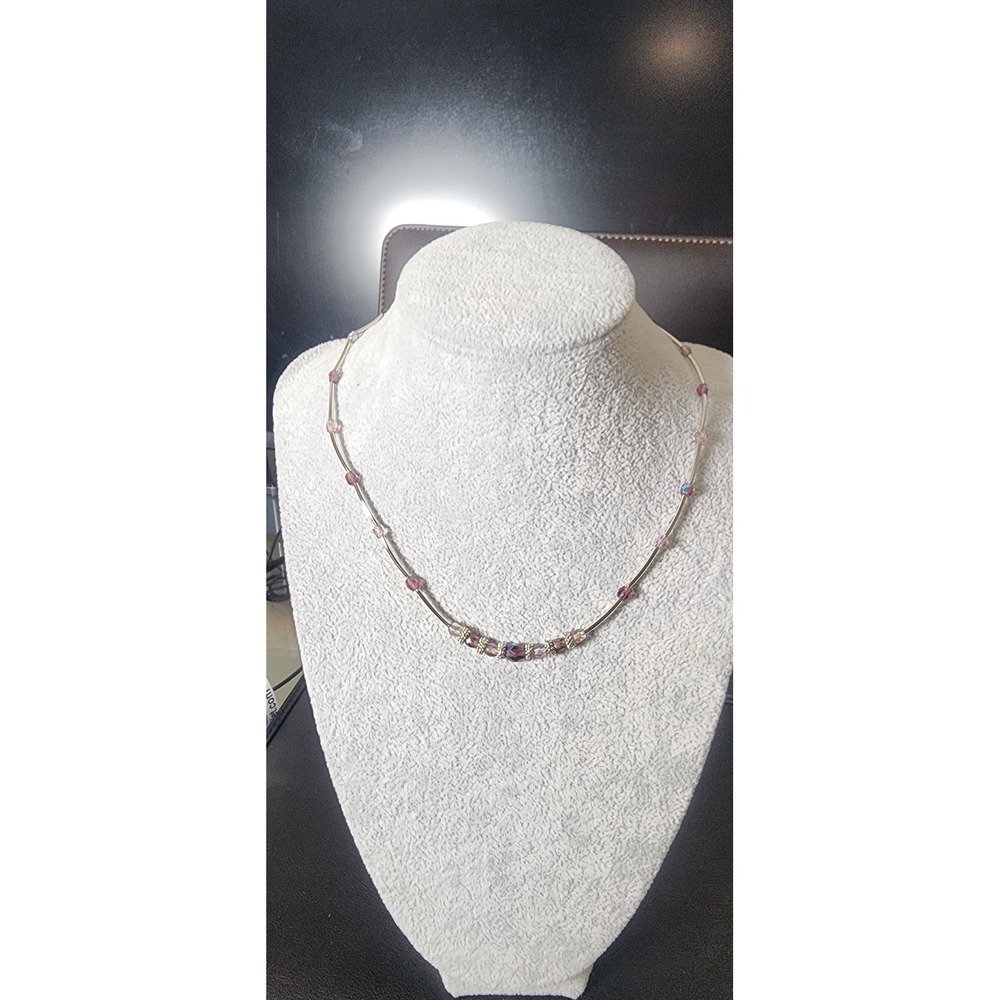 Lia Sophia Silver Tone Purple Beaded Liquid Silver Style Necklace Adjustable‎